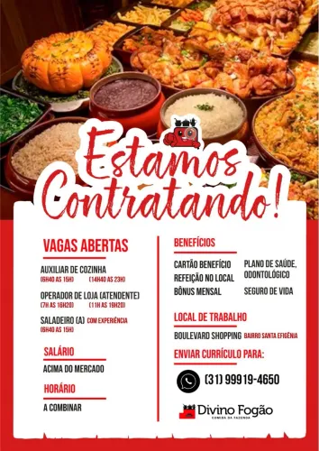 Vagas restaurante DIVINO FOGÃO