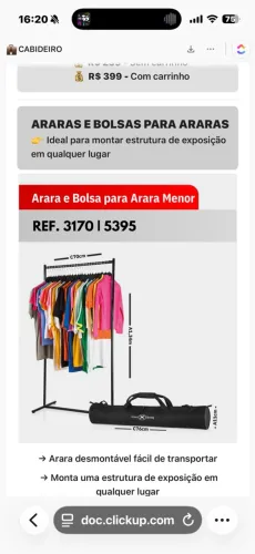 Araras e malas para atendimento