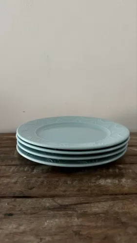 4 PRATOS RASOS CERÂMICA AZUL OXFORD