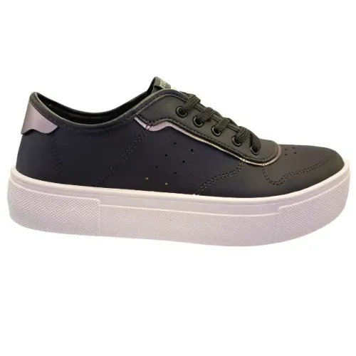Tênis Feminino Casual Alto Confortável Moleca Brilho Preto *