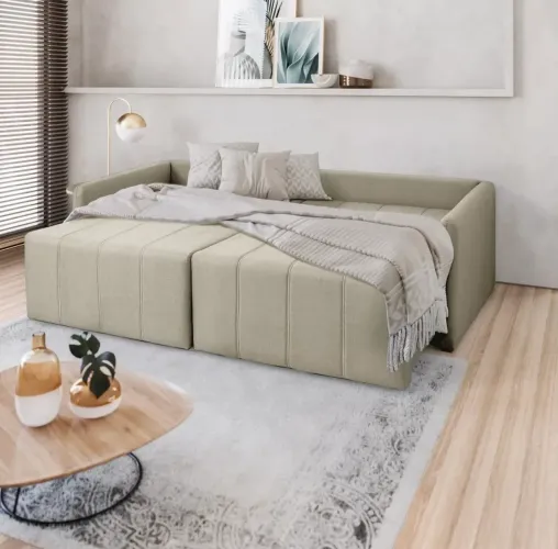 Sofá Cama Casal Retrátil e Reclinável 3 Lugares Linho Bronze Baraúna 200cm