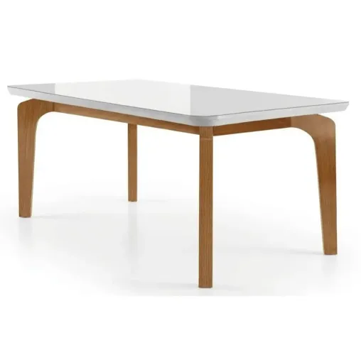 Mesa para Cozinha Londrina + Tampo Madeirado Vidro 120x80cm Imbuia - Rufato