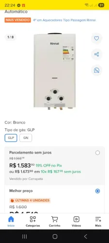Vendo aquecedor a gas