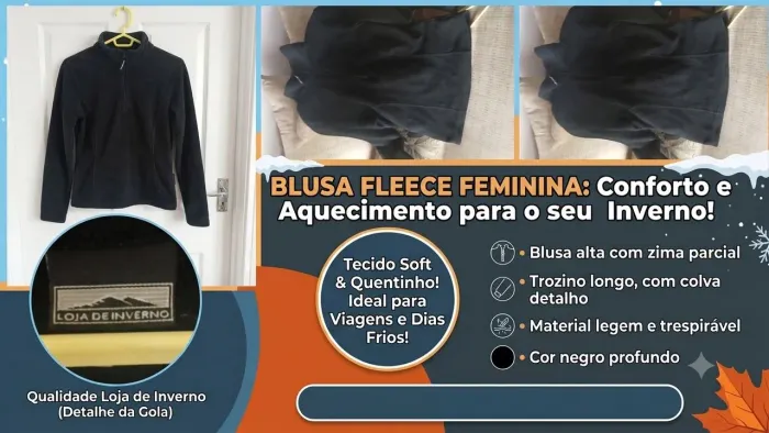 Blusa Soft Fleece Feminina Preta - Loja de Inverno (Meio Zíper)