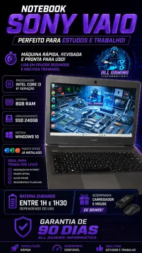 Notebook Sony Vaio Core i3 + 8GB RAM + SSD (Com Garantia e Mouse)