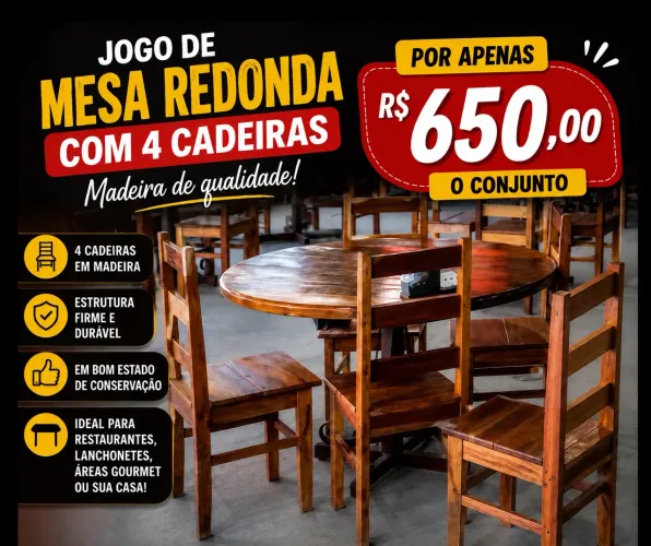 Jogo de mesa de madeira com cadeiras
