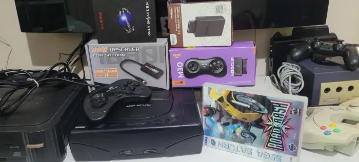 Sega Saturn Completo 2 Controles original um sem fio/Bluetooth/Sahoo 128gb/Cabo Hdmi