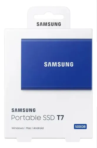 HD SSD KINGSTON 500GB T7 Externo Novo na côr Azul completo.