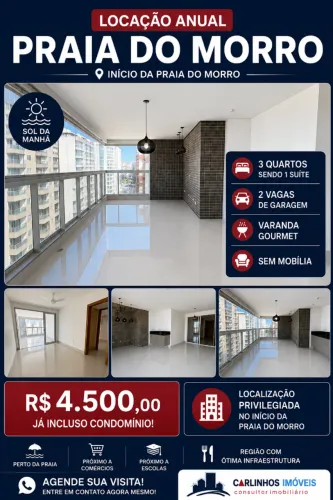Apartamento 3 quartos para Locação Anual na Praia do Morro