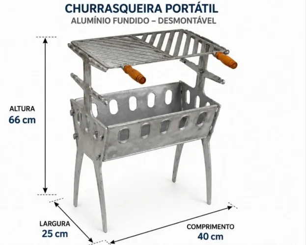 Churrasqueira Desmontável em alumínio fundido.