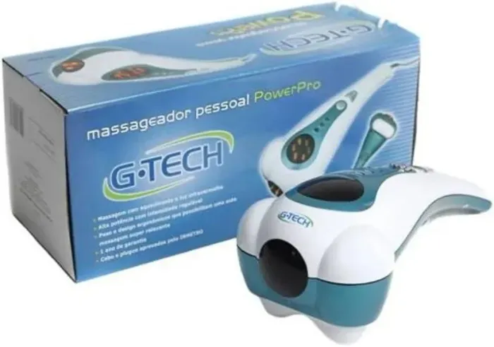 Massageador pessoal Power Pro com aquecimento e luz infravermelha, intensidade regulável.