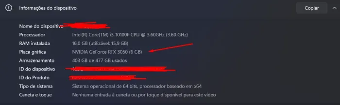 Placa de video rtx 3050 6gb