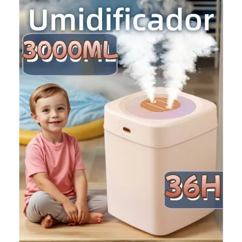 Umidificador 3L Grande Saída Dupla Silencioso Luzes LED - Diversos Tamanhos