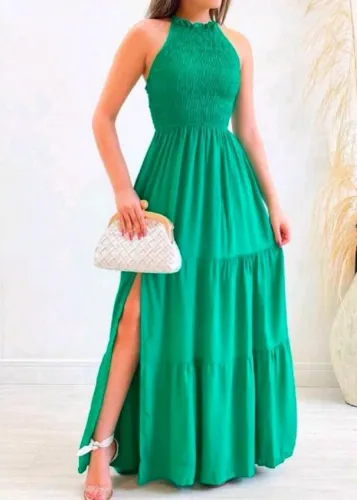 Vestido longo frente única Tam M Cor Verde