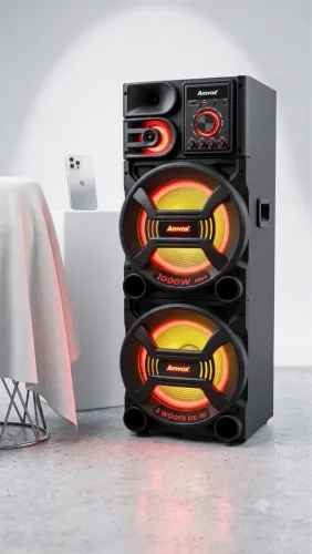 Esta é uma Caixa de Som Amplificada Amvox, que possui 1000W RMS
