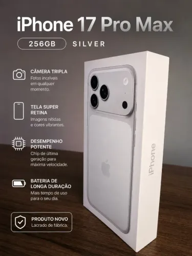 Iphone 17 Pro Max Prata (Caixa Feia) + Carregador ultra rápido + Capinha Magnética