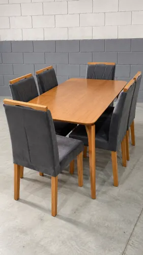 Mesa de Jantar 1,60 Laminada com 6 Cadeiras de Madeira ÚLTIMA PEÇA
