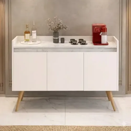 Buffet Gold Marmorizado Off/Marmore Branco Com 3 Portas!