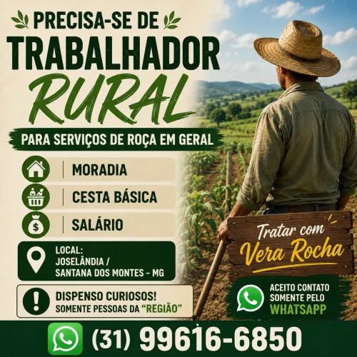 Vaga para Trabalhador Rural - Joselândia/Santana dos Montes MG