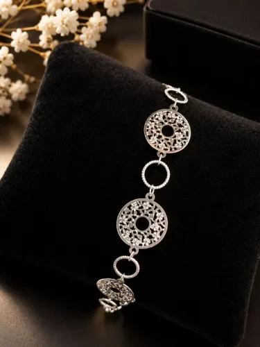 Pulseira de medalha grande em banho de prata