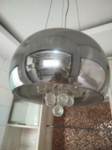 Lustre pendente bacia cromada com cristais 40cm