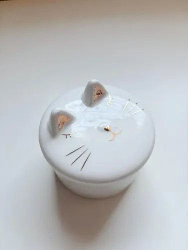 Pote de cerâmica gatinho branco