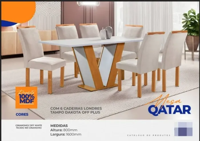 Conjunto 6 Cadeiras 100% MDF Com Base Em V Cinamomo/Off White