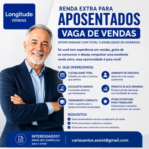 Renda Extra para Aposentados:-Vaga de Vendas