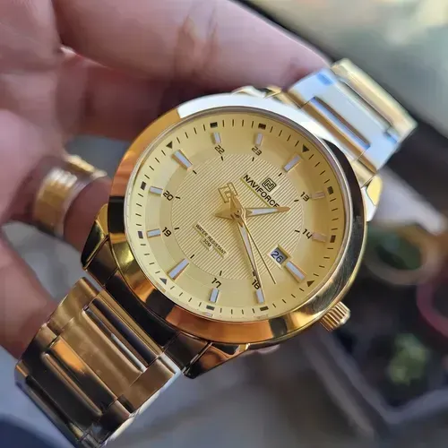 Relógio Naviforce Dourado Fashion Aço Inoxidável Luxo Premium