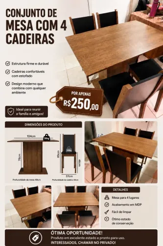 Vendo Mesa 4 cadeiras seminova