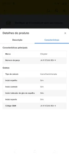 Retrovisor Chrysler Stratus pequena avaria