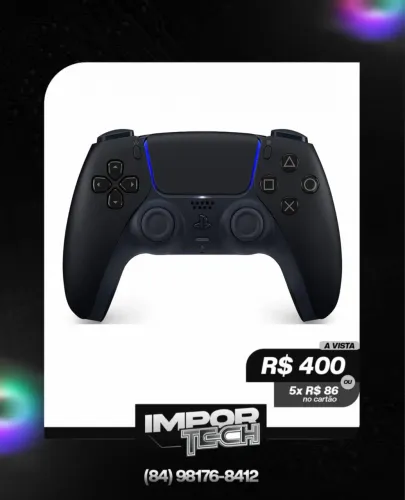 Controle PS5 Dualsense sem fio Sony (Preto). @importech_084