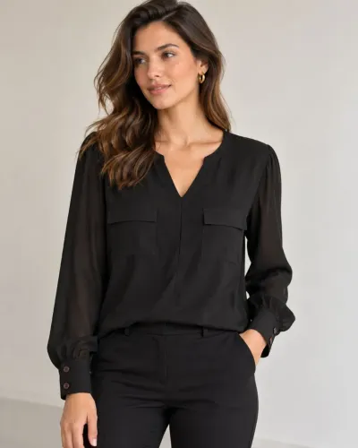 Camisa preta com leve transparência 