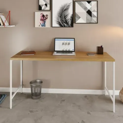 Escrivaninha Mesa Escritório 1,50m Industrial Mel/Branco + Doação de Cadeira!