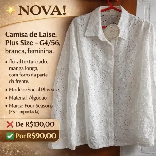 Camisa de Laise, Plus Size - G4/56, feminina. Leia a descrição!