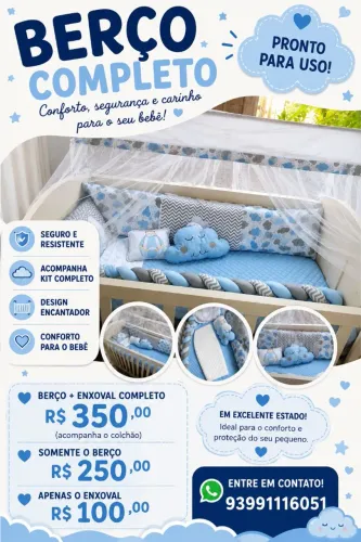 Berço infantil + enxoval completo