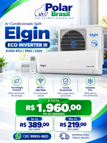 Ar condicionado elgin 9000btu inverter III - Frio e quente - 220v