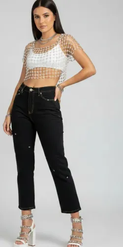 Calça jeans miçangas e strass Versus tam 38
