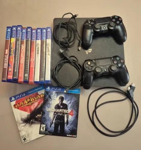 PlayStation 4 Slim 1TB - Excelente estado | Completo + 2 controles + 10 jogos