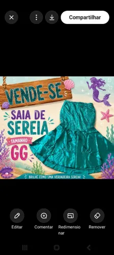 Saia Sereia Iara/Ariel (tam.GG) "fantasia" tecido cetim