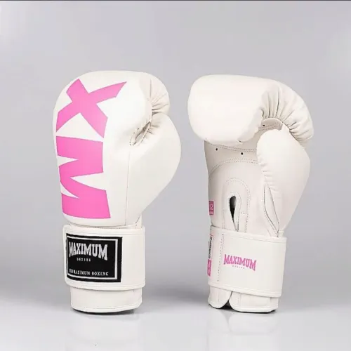 Luvas de Boxe e Muai Thay Maximum Branco com Rosa 