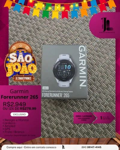 GARMIN FORERUNNER 265, PRETO OU BRANCO, LACRADO, EXCLUSIVO!