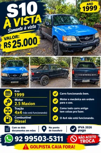 Chevrolet S10 P-up Luxe 2.5 4X4 CD TB MAX HST Dies 1999