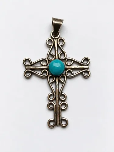 Crucifixo Pingente com Turquesa prata