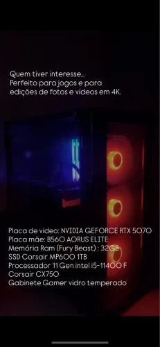 Computador montado excelente para jogos e edições