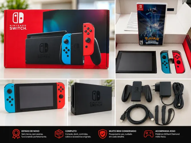 ? Nintendo Switch Neon + Pokémon Brilliant Diamond | IMPECÁVEL
