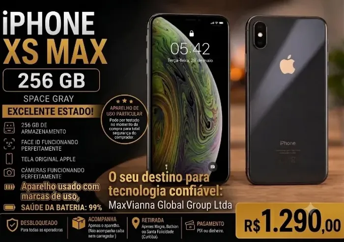 IPHONE XS MAX 256 - Usado - Bateria 99% - Cinza Espacial - Ótimo Estado, única dona,