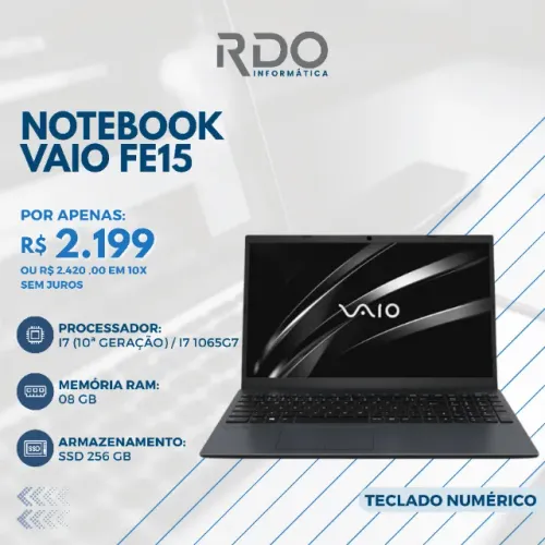 Notebook Vaio FE15 i7 10ª Ger 8GB 256GB SSD 2.199 - Ideal para estudos e trabalhos!