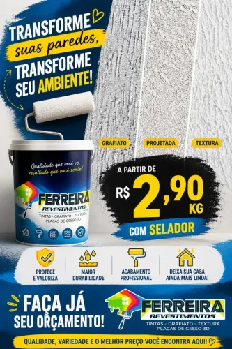 Grafiato, projetada ou textura com selador a partir de R$2,90kg 