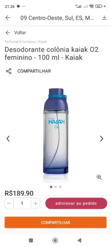 Presente para o dia dos namorados Kayak O2 feminino natura 100 ml 
